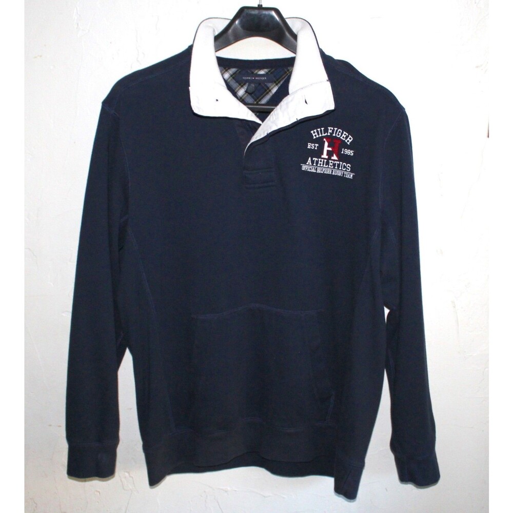 Tommy Hilfiger Rugby Sweater pullover men XL blue white collar